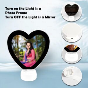 Heart Shape Magic Mirror Photo Frame with Light Photos Gift Personalized Customized Frames For Valentines Day Gifts, Anniversary, Birthday And Home Decor Large 20 * 25 cm (White, 16X16 Small)