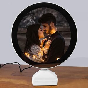 Magic Mirror Photo Frame With Light Photos Gift Personalized Customized Frames For Valentines Day Gifts, Anniversary, Birthday And Home Decor(Plastic, Tabletop, White, Pack Of 1,Round, framed)