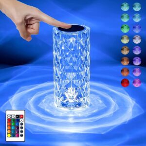Crystal Lamp,16 Color Changing Rose Crystal Diamond LED Table Lamp,USB Rechargeable Touch Bedside Lamp Night Light with Remote Control, for Bedroom Living Room Party Dinner Decor