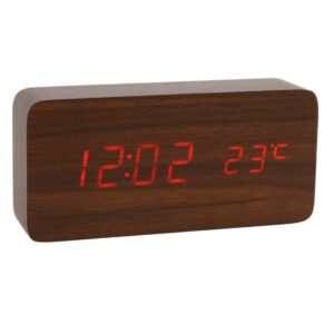 Wooden Alarm Clock Digital Adjustable Brightness Voice Control Fashion Desk Alarm Clock with Temperature Display for Home,Kitchen Office Desk Clock AC11 Brown_Red