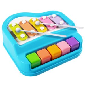 Non Battery 2 in 1 Mini Piano and Xylophone Toy with Colorful Keys & 2 Mallets for Babies/Girls/Boys/Kids/Gifts | Blue Color (Battery Not Required)