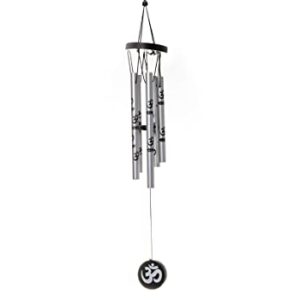 Feng Shui Om Printed Metal Wind Chime with 5 Silver Pipes for Positive Energy, Decorative Outdoor/Indoor Hanging Bells, Good Luck Chimes for Home/Balcony Decoration (Silver)