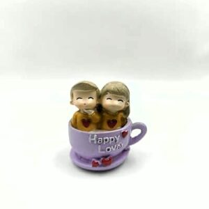 Sweet Love Decorative Coffee Cup Figurine, Romantic Couple Design, Cream Ceramic (Violet)