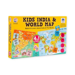 Ratna's Kids India & World Map Jigsaw 4 in 1 with 12 Flash Cards 84 Pieces Double Sided Jigsaw Puzzle Educational Toy for Kids 3+ Years