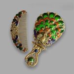 Antique Peacock Hand Mirror and Comb Set for Girls - Beautiful Handicraft Compact Mirror