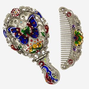 Compact Mirror Hand Mirror and Comb for Girls Handicraft Metal Hand Mirror and Comb for Women and Girls Table Top Mount Mirror