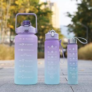 Emotions Plastic Motivational Water Bottle With Time & Capacity Marker Leakproof Unbreakable Water Bottle For Gym Office Set Of 3 Daily Tracking Time Marks (Purple), 2 Liters