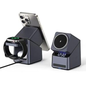 4-in-1 Magnetic Wireless Charging Station with Digital Clock, 15W Fast Charger Dock for iPhone